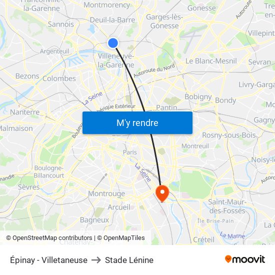 Épinay - Villetaneuse to Stade Lénine map