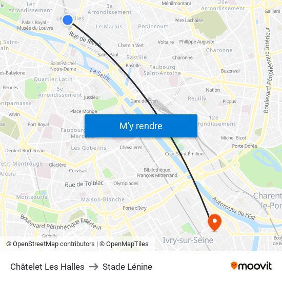 Châtelet Les Halles to Stade Lénine map