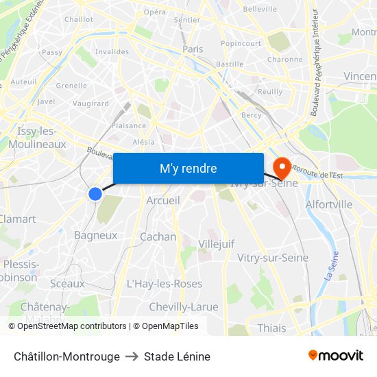 Châtillon-Montrouge to Stade Lénine map