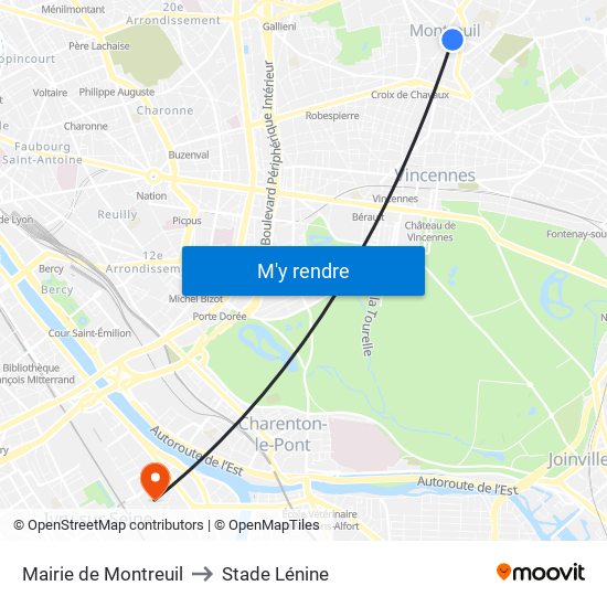 Mairie de Montreuil to Stade Lénine map