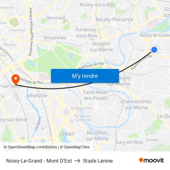 Noisy-Le-Grand - Mont D'Est to Stade Lénine map