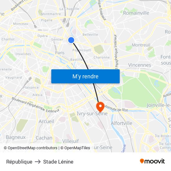 République to Stade Lénine map