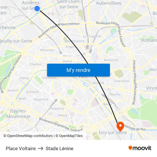 Place Voltaire to Stade Lénine map