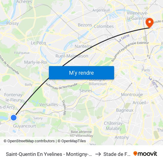 Saint-Quentin En Yvelines - Montigny-Le-Bretonneux to Stade de France map