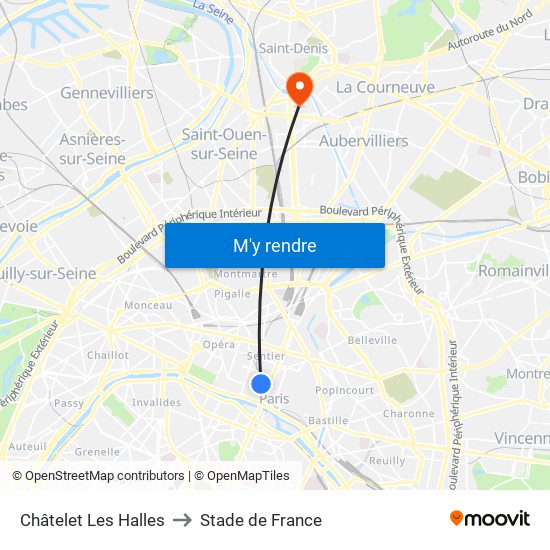 Châtelet Les Halles to Stade de France map