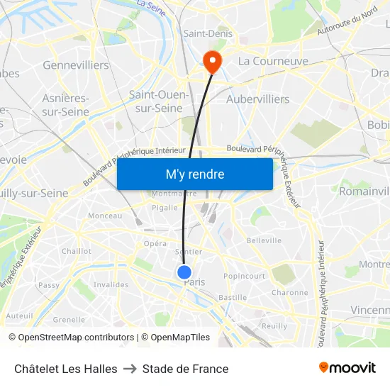 Châtelet Les Halles to Stade de France map
