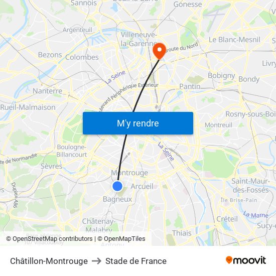 Châtillon-Montrouge to Stade de France map