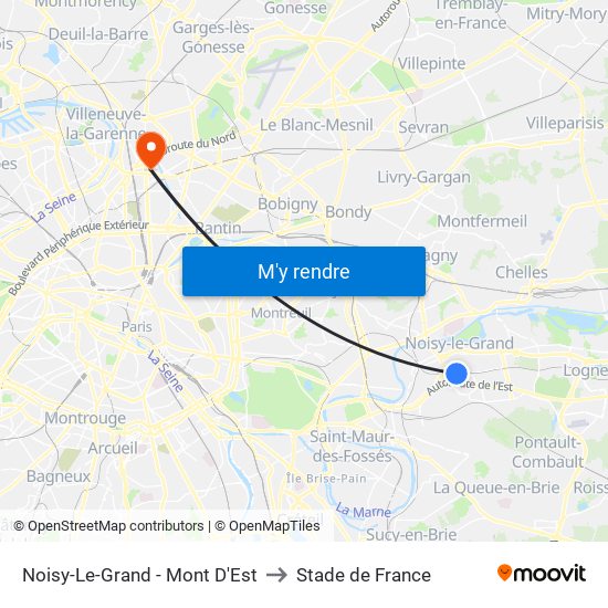 Noisy-Le-Grand - Mont D'Est to Stade de France map