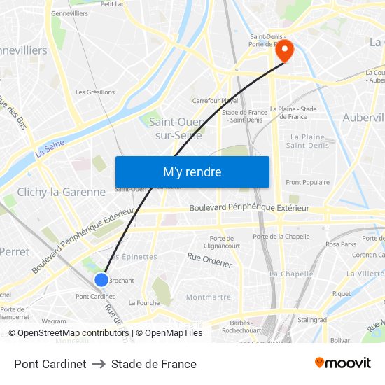 Pont Cardinet to Stade de France map