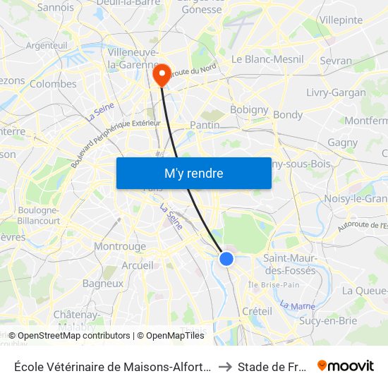 École Vétérinaire de Maisons-Alfort - Métro to Stade de France map