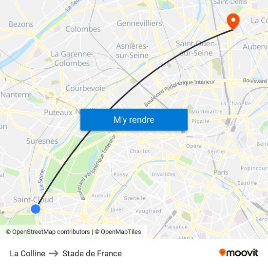 La Colline to Stade de France map