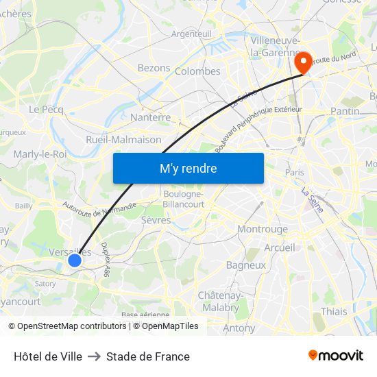 Hôtel de Ville to Stade de France map