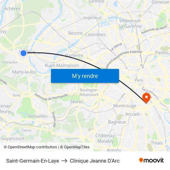 Saint-Germain-En-Laye to Clinique Jeanne D'Arc map