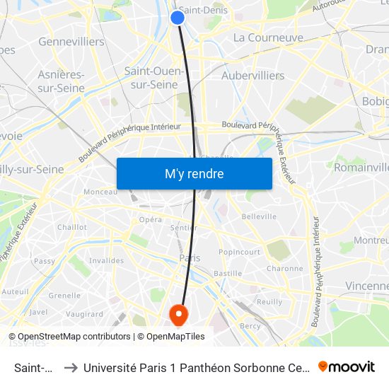 Saint-Denis to Université Paris 1 Panthéon Sorbonne Centre René-Cassin map