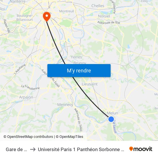 Gare de Melun to Université Paris 1 Panthéon Sorbonne Centre René-Cassin map