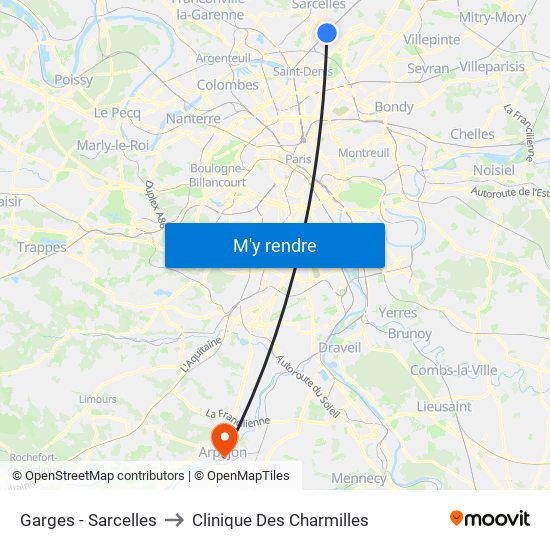 Garges - Sarcelles to Clinique Des Charmilles map