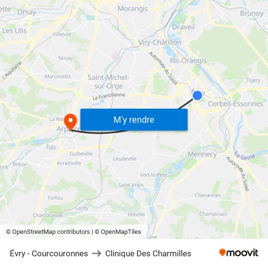 Évry - Courcouronnes to Clinique Des Charmilles map