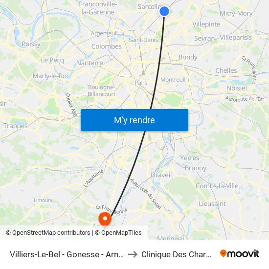 Villiers-Le-Bel - Gonesse - Arnouville to Clinique Des Charmilles map