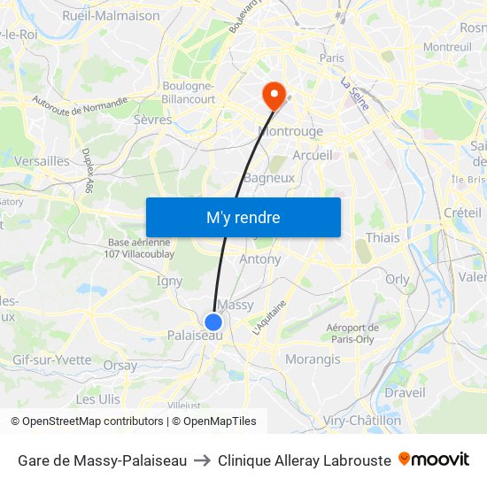 Gare de Massy-Palaiseau to Clinique Alleray Labrouste map