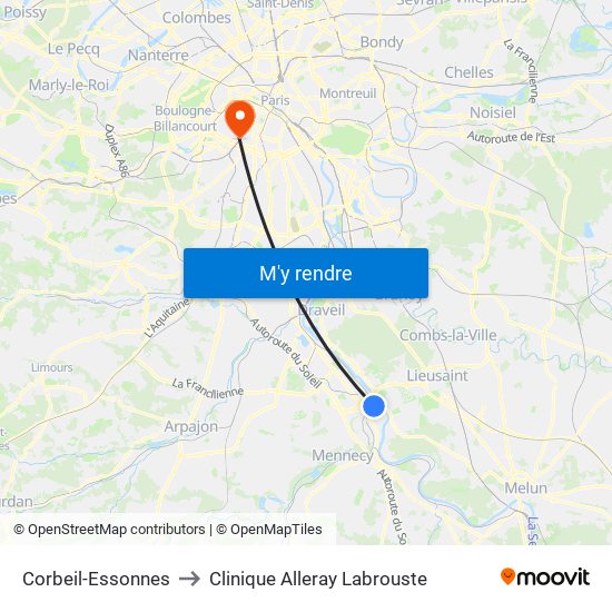 Corbeil-Essonnes to Clinique Alleray Labrouste map