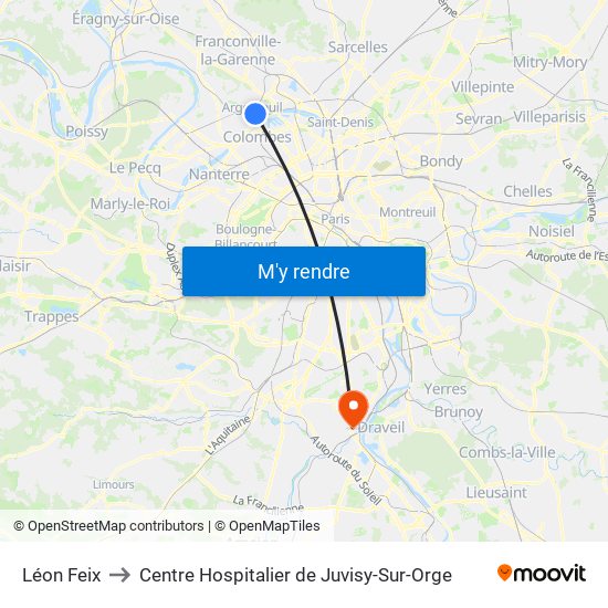 Léon Feix to Centre Hospitalier de Juvisy-Sur-Orge map