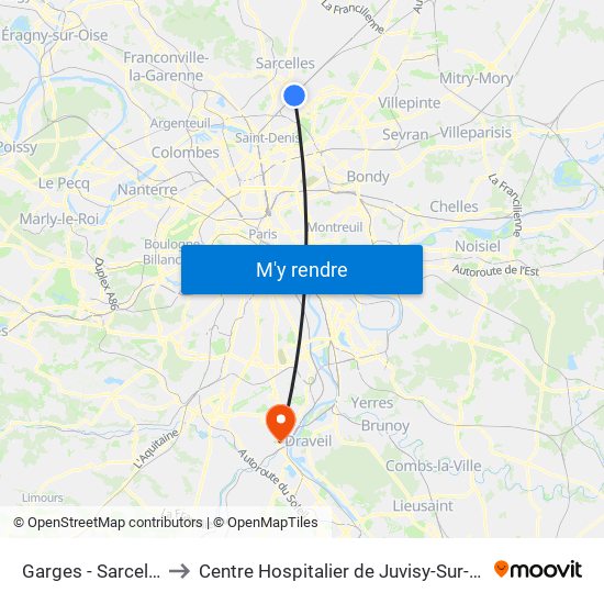 Garges - Sarcelles to Centre Hospitalier de Juvisy-Sur-Orge map