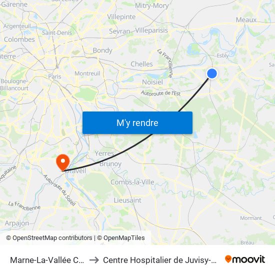 Marne-La-Vallée Chessy to Centre Hospitalier de Juvisy-Sur-Orge map