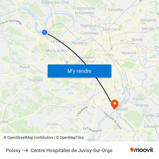Poissy to Centre Hospitalier de Juvisy-Sur-Orge map