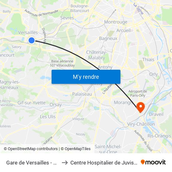 Gare de Versailles - Chantiers to Centre Hospitalier de Juvisy-Sur-Orge map