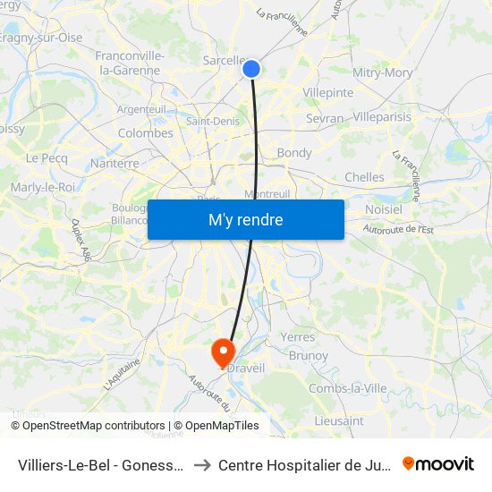Villiers-Le-Bel - Gonesse - Arnouville to Centre Hospitalier de Juvisy-Sur-Orge map