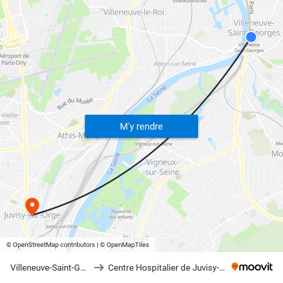 Villeneuve-Saint-Georges to Centre Hospitalier de Juvisy-Sur-Orge map