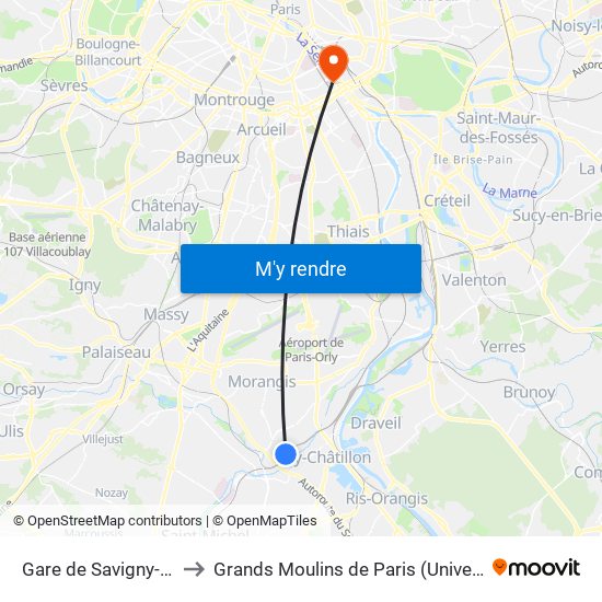 Gare de Savigny-Sur-Orge to Grands Moulins de Paris (Université de Paris) map