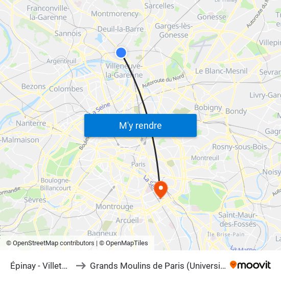 Épinay - Villetaneuse to Grands Moulins de Paris (Université de Paris) map