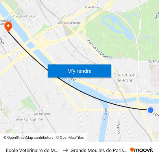 École Vétérinaire de Maisons-Alfort - Métro to Grands Moulins de Paris (Université de Paris) map