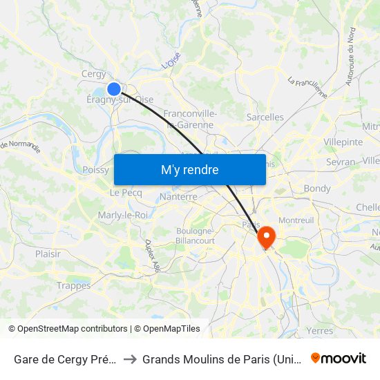 Gare de Cergy Préfecture (C) to Grands Moulins de Paris (Université de Paris) map