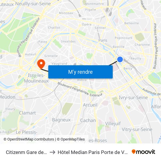 Citizenm Gare de Lyon to Hôtel Median Paris Porte de Versailles map