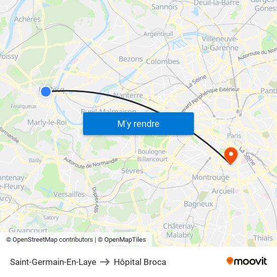Saint-Germain-En-Laye to Hôpital Broca map