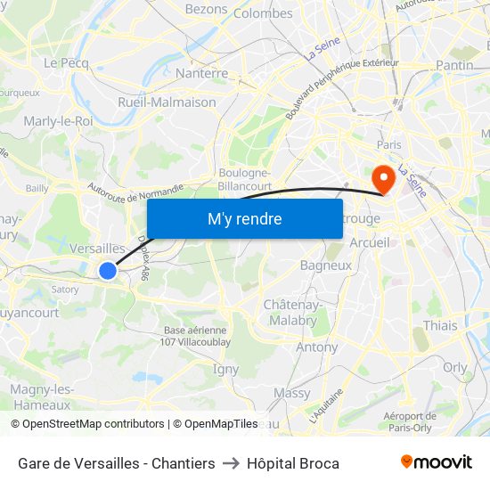 Gare de Versailles - Chantiers to Hôpital Broca map
