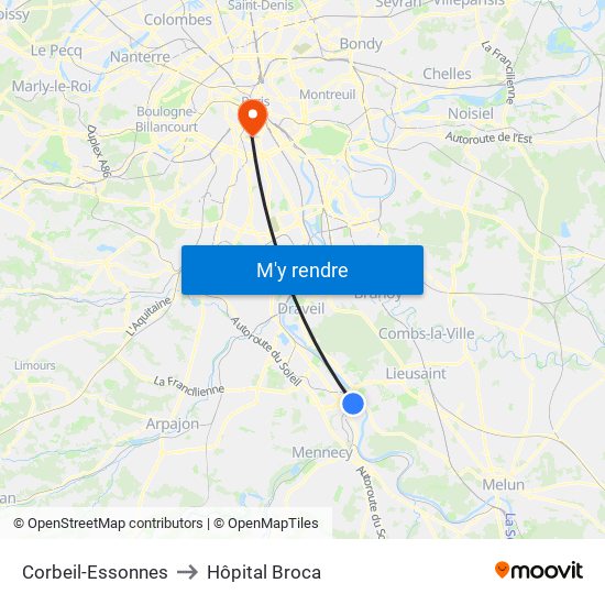 Corbeil-Essonnes to Hôpital Broca map