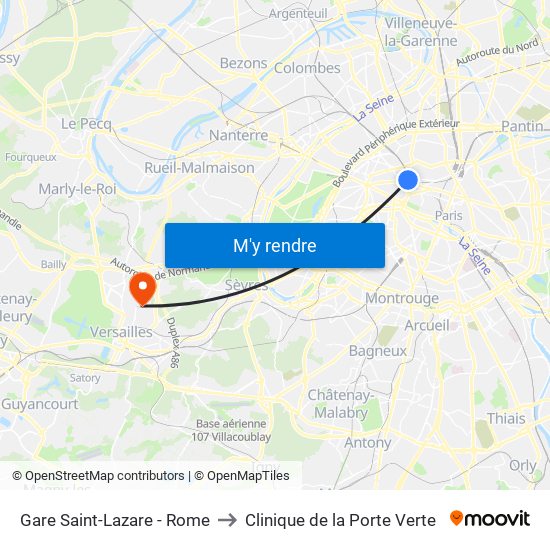 Gare Saint-Lazare - Rome to Clinique de la Porte Verte map