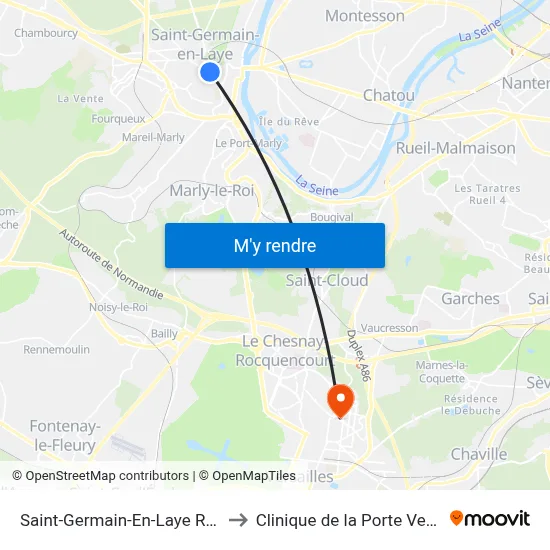 Saint-Germain-En-Laye RER to Clinique de la Porte Verte map