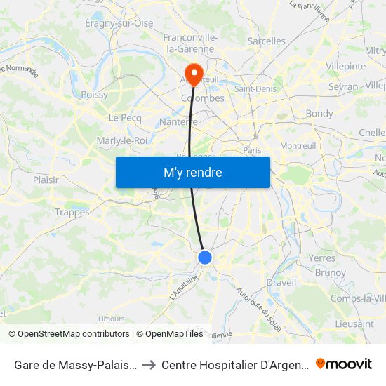 Gare de Massy-Palaiseau to Centre Hospitalier D'Argenteuil map