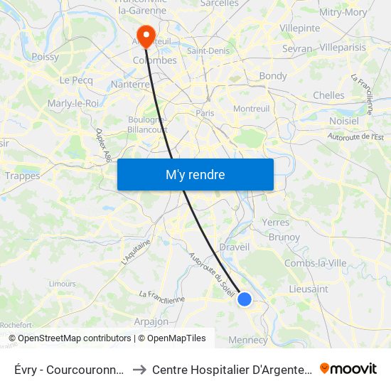 Évry - Courcouronnes to Centre Hospitalier D'Argenteuil map