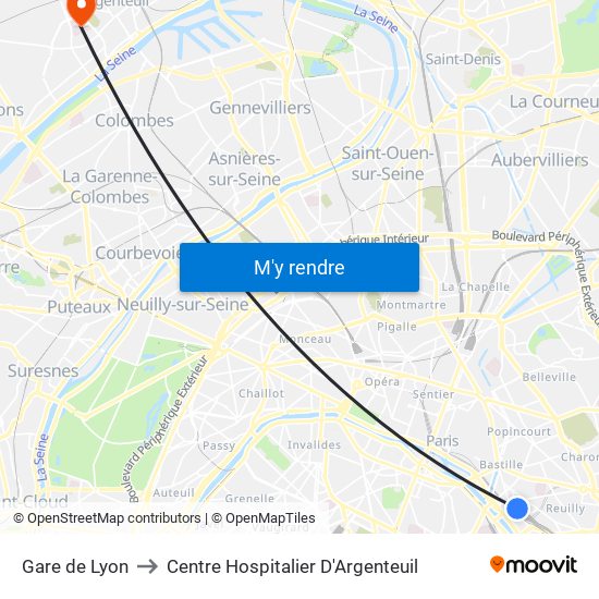 Gare de Lyon to Centre Hospitalier D'Argenteuil map