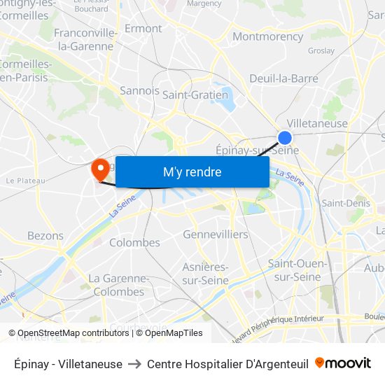 Épinay - Villetaneuse to Centre Hospitalier D'Argenteuil map