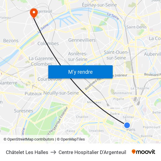 Châtelet Les Halles to Centre Hospitalier D'Argenteuil map