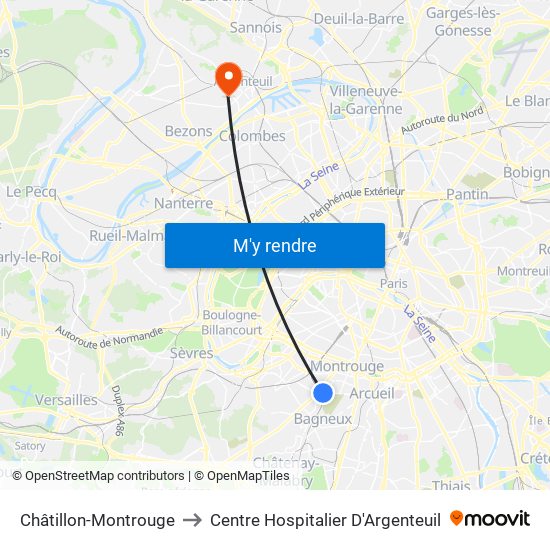 Châtillon-Montrouge to Centre Hospitalier D'Argenteuil map