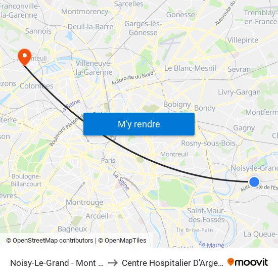 Noisy-Le-Grand - Mont D'Est to Centre Hospitalier D'Argenteuil map