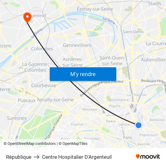 République to Centre Hospitalier D'Argenteuil map