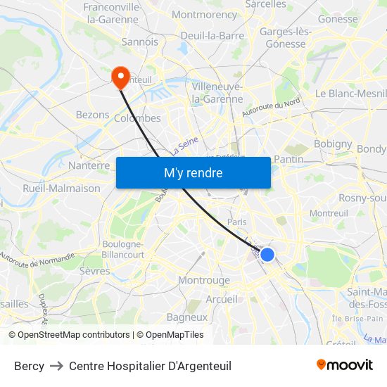 Bercy to Centre Hospitalier D'Argenteuil map